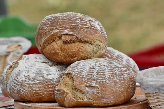baked goods, baking powder, bread, breakfast, picnic, wicker basket, food, wheat, flour, traditional