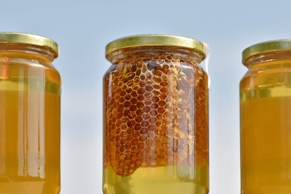 nagerecht, honing, jar, volledige, traditionele, zelfgemaakte, heerlijke, voeding, zomer, natuur