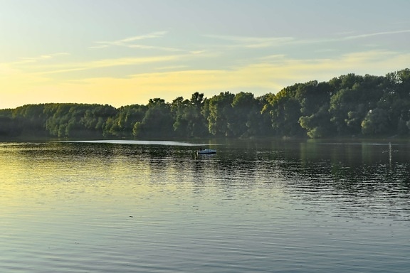 Boot, Horizont, am See, Morgen, See, Fluss, Reflexion, Landschaft, Wasser, Ufer