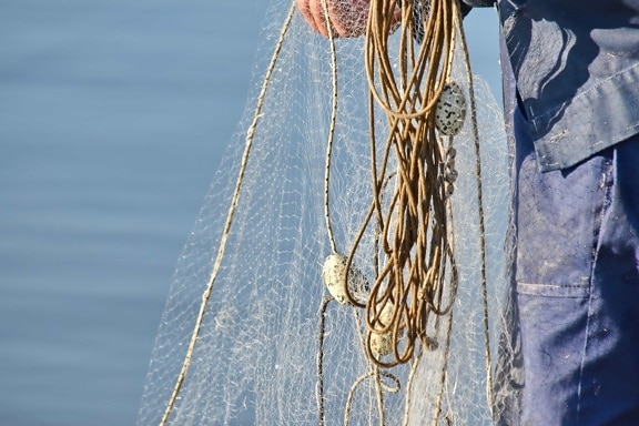 pêcheur, nœud, corde, eau, nature, Jeans, vêtements, denim, matériel, texture