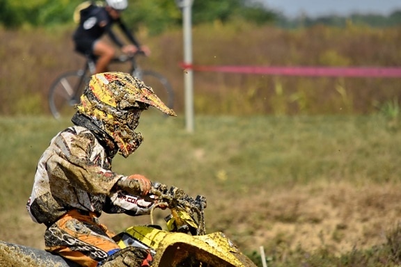 champion, championship, dirty, equipment, fast, motorcycle, motorcyclist, mud, race way, action