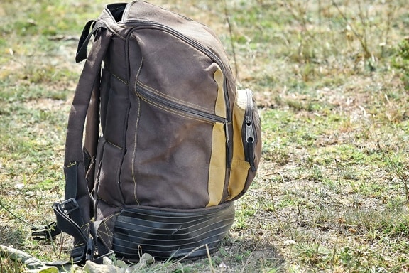 baggage, luggage, material, backpack, container, summer, grass, adventure, hiking, outdoors