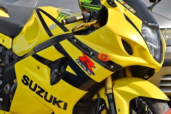Suzuki, japanese, motorcycle, yellow, vehicle, fast, race, tire, ride, classic, chrome