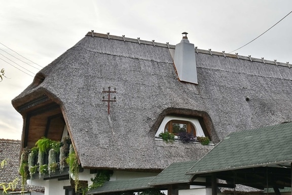 kuća, krov, na krovu, slame, tradicionalno, selo, pokrivanje, arhitektura, zgrada, staro