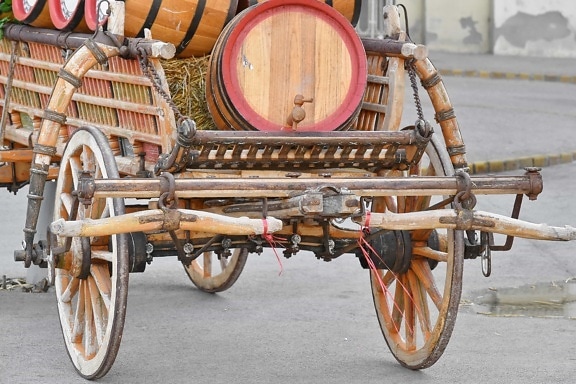 barrel, barrels, carriage, handmade, old, wheel, cart, vehicle, retro, vintage