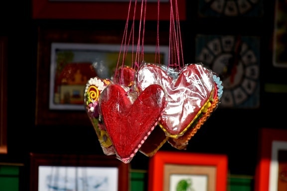 godteri, deilig, mat, håndlaget, hengende, hjerter, romantisk, romantikk, kjærlighet, hjerte