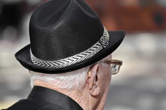 black and white, ear, eyeglasses, hat, man, pensioner, senior, clothing, people, cowboy