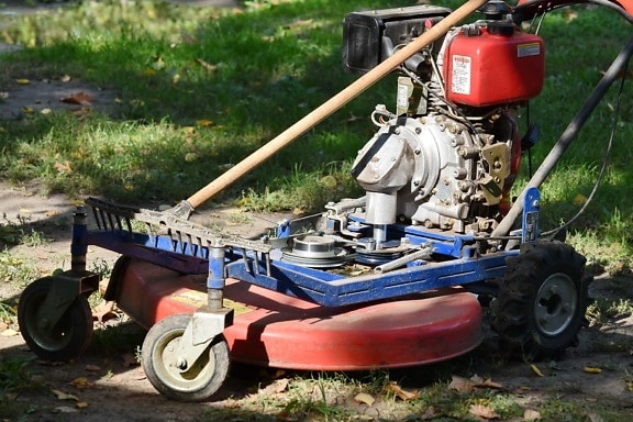 diesel, engine, lawn, lawnmower, tool, vehicle, machine, wheel, soil, equipment