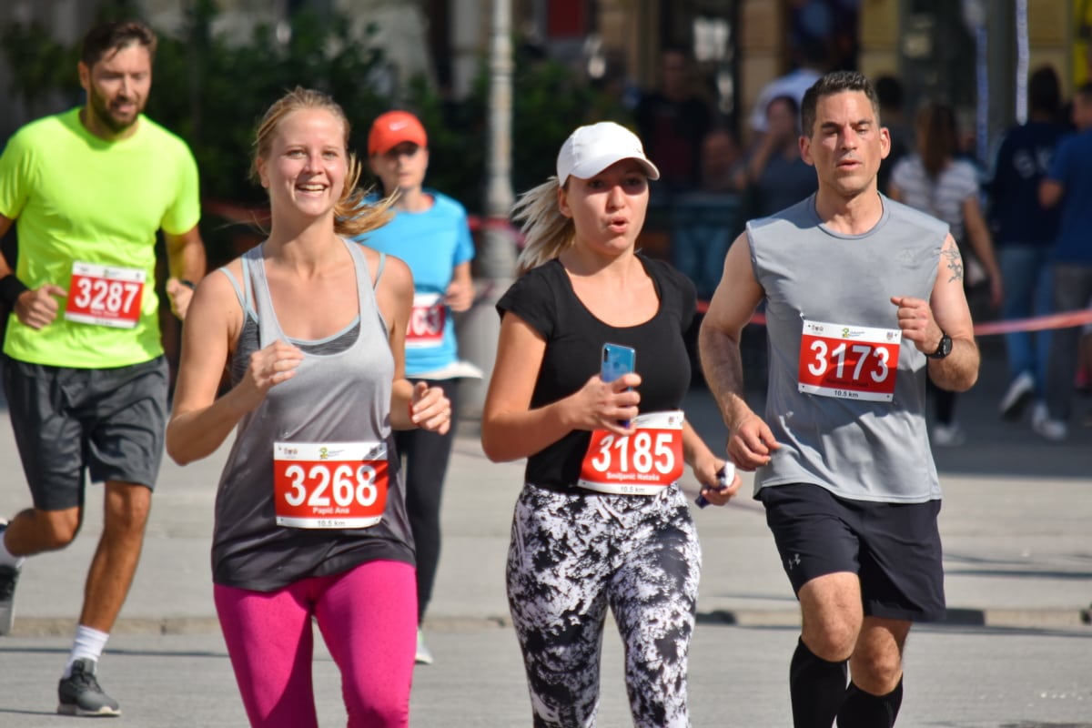 kerumunan, selesai, lomba lari kaki, maraton, gerak, orang-orang, tersenyum, orang, pelari, atlet