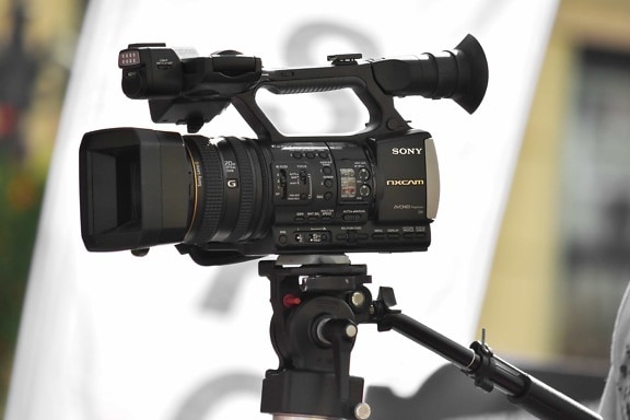 black, camera, equipment, professional, side view, video recording, zoom, lens, tripod, electronics