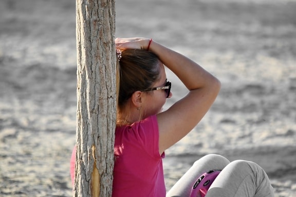 Playa, Disfrute, peinado, Guapa, relajación, sentado, vacaciones, chica, naturaleza, verano