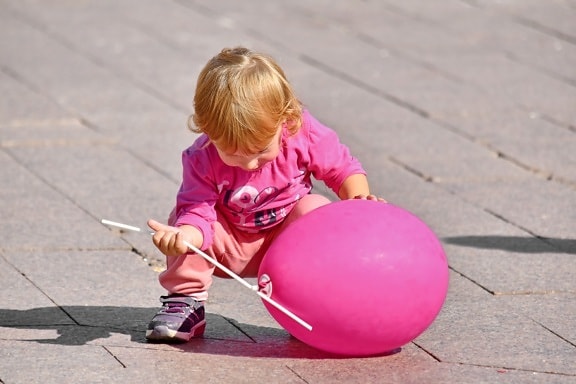 Детские, воздушный шар, светлые волосы, Детство, Счастливый, розовый, игривый, Fun, ребенок, досуг