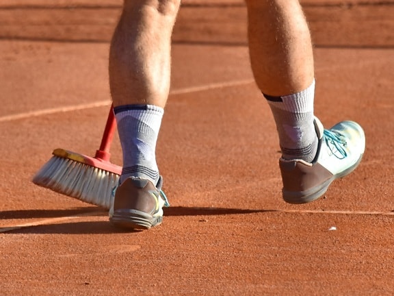 broom, legs, sneakers, tennis court, footwear, competition, tennis, recreation, athlete, foot