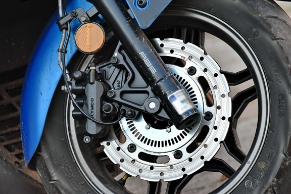 brake, motorcycle, scooter, steering wheel, tire, wheel, machinery, steel, technology, gear