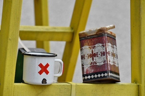 taza de café, escalera, líder, taza, objeto, antiguo, envase, madera, tradicional, retro