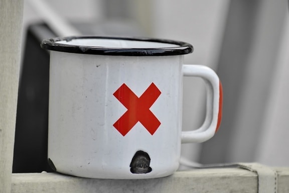 black and white, metal, mug, sign, still life, cup, tea, breakfast, drink, beverage