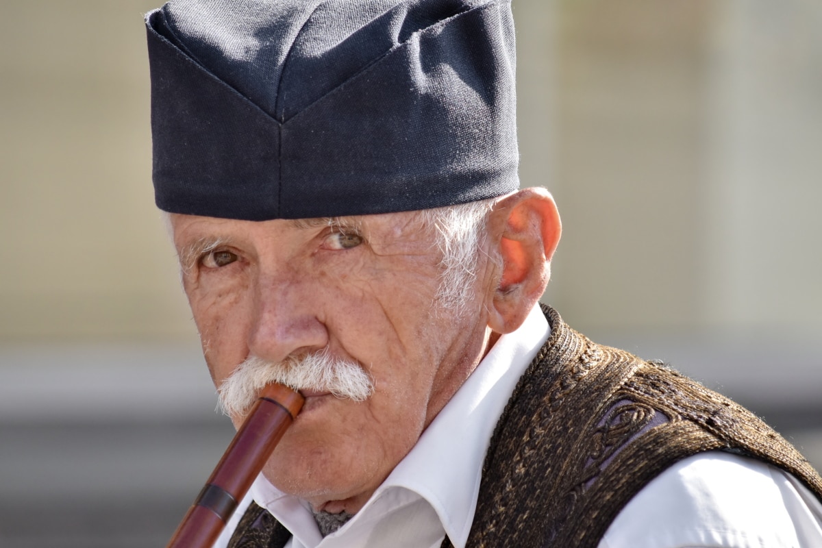 man, musiker, pensionär, Serbien, traditionella, personer, porträtt, person, äldre, musik