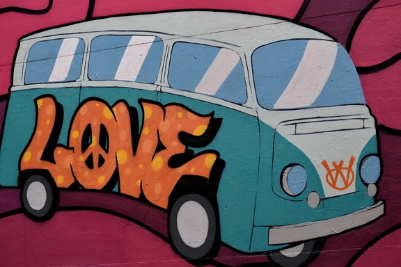Graffiti, estilo antiguo, dibujo, vehículo, coche, Camper, transporte, automóvil, transporte, arte
