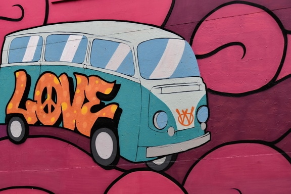 colorido, decoración, Graffiti, amor, dibujo, texto, Vector de, pared, coche, Camper