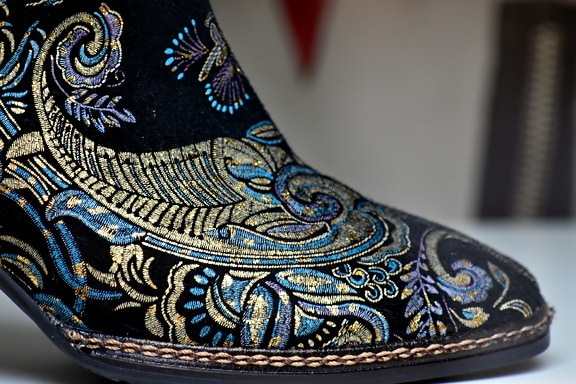 bota, colorido, moda, feito à mão, couro, costura, sapato, tradicional, sapatos, vestuário