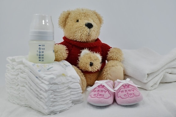 algodão, decoração, fralda, Dom, inocência, leite, recém-nascido, brinquedo, bonito, ursinho de pelúcia brinquedo
