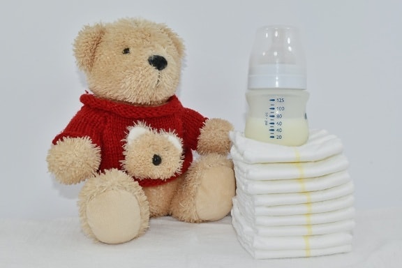 baby, diaper, hygiene, knitting, milk, newborn, plush, teddy bear toy, toy, wool