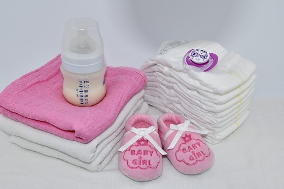 bebê, fralda, comida, humana, leite, recém-nascido, rosado, sapatos, higiene, toalha