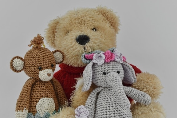 decoration, dolls, handmade, miniature, plush, stuffed, teddy bear toy, three, wool, gift