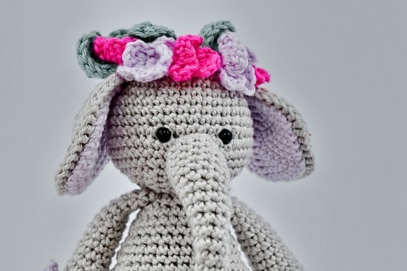 elefante, hecho a mano, para hacer punto, miniatura, juguete, lana, oso de, invierno, moda, arte