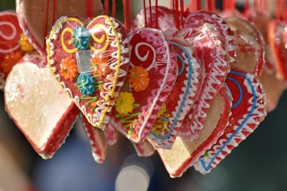 pepperkaker, hjerter, hjerte, dekorasjon, feiring, tradisjonelle, sukker, godteri, kjærlighet, romantikk