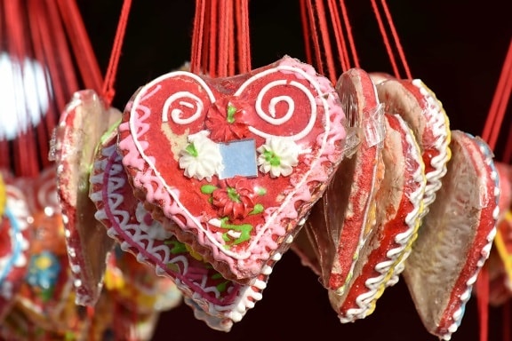 bonbons, Craft, à la main, suspendu, coeur, décoration, traditionnel, célébration, amour, romance