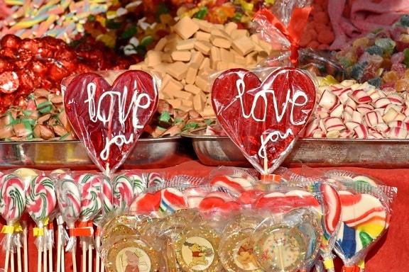 candy, chocolates, merchandise, shop, sweets, sugar, decoration, confectionery, heart, celebration