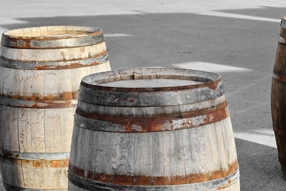 barrel, handmade, wooden, old, container, wood, vintage, retro, barrels, concrete