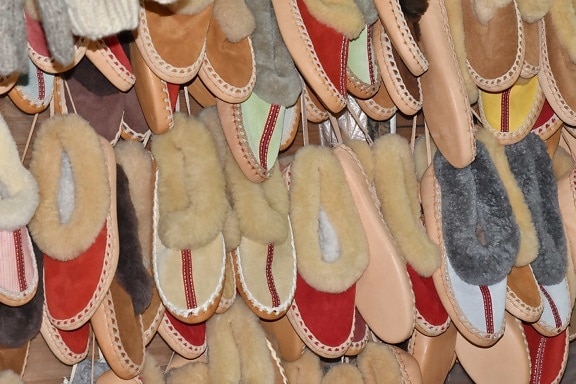 zueco, calzado, hecho a mano, mercancía, tradicional, cuero, deslizador de, retro, zapato, venta