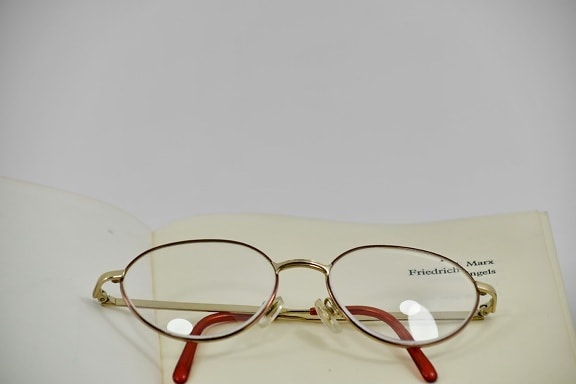 bog, briller, ramme, forstørrelse, side, refleksion, briller, retro, solbriller, optometri