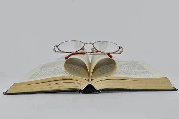 book, eyeglasses, upper surface, literature, library, wisdom, textbook, education, knowledge, page
