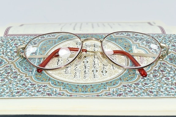 alphabet, arabic, book, design, eyeglasses, language, wisdom, paper, old, vintage
