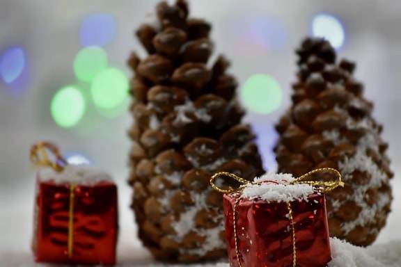 podsvícení, vánoční, dekorativní, dary, dávat, hnědá, zimní, tradiční, rozostření, dekorace