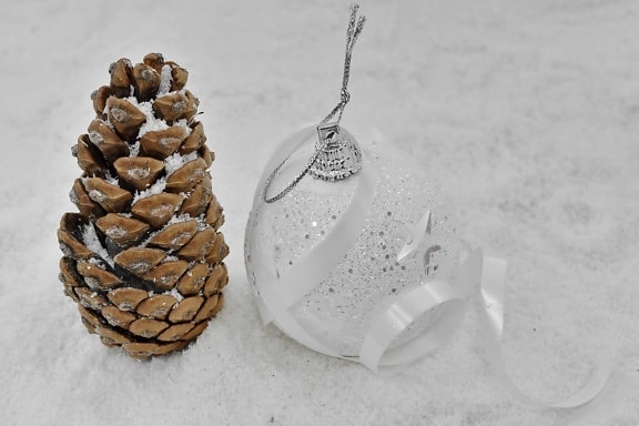 sisustus, Ornamentti, lumihiutaleet, pallo, valkoinen, talvi, joulu, lumi, asetelma, perinteinen