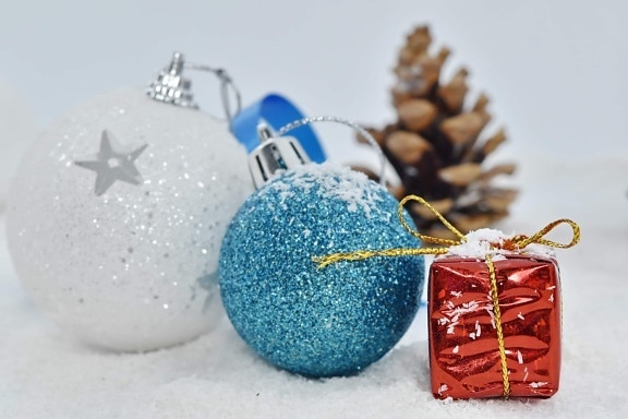 Dekoration, Geschenk, Ornament, Paket, Schnee, Winter, Feiertag, glänzend, Kugel, Saison