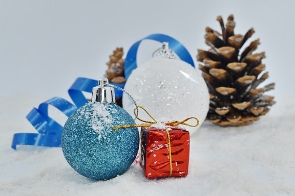 decoración, regalos, ornamento de, esfera, vacaciones, celebración, invierno, Navidad, brillante, nieve