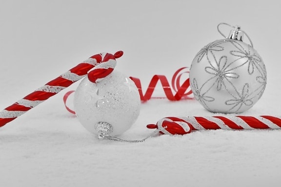 Božić, dekoracija, elegantan, ukras, crveno, vrpce, snježne pahuljice, bijeli, odmor, snijeg