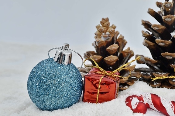 barrträd, dekoration, gåvor, prydnad, snöflingor, jul, vinter, snö, lysande, inredning och design