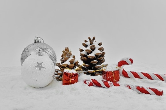 jul, koristeellinen, gaver, grå, ornament, snefnug, kugle, sne, fest, ferie