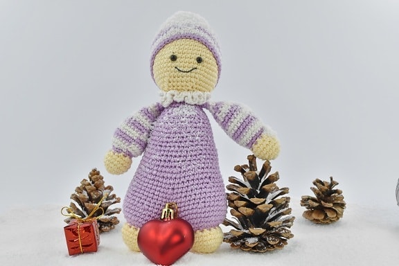 Weihnachten, Puppe, eisig, Geschenke, handgefertigte, Herz, Ornament, Schneeflocken, Winter, Hut