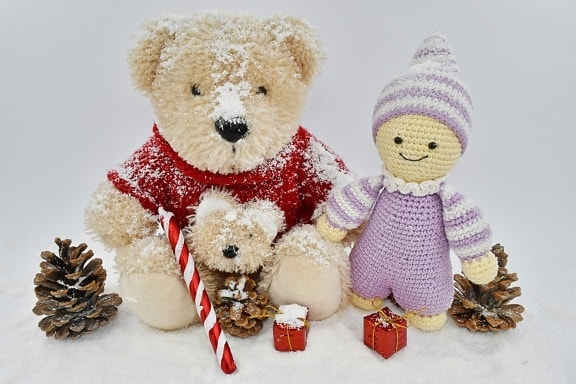 jul, dekoration, docka, gåvor, handgjorda, nallebjörn leksak, leksaker, leksak, snö, Söt