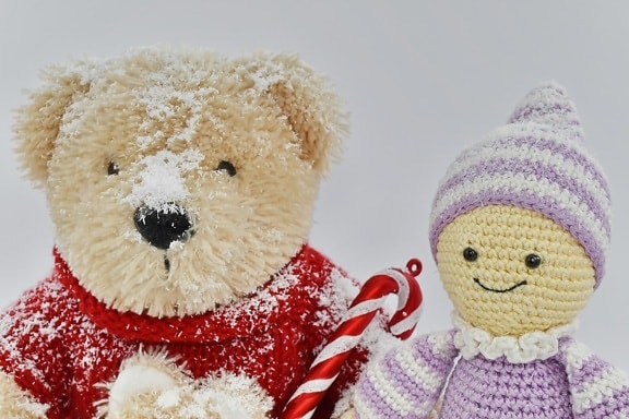 frío, muñeca, hecho a mano, copos de nieve, osito de peluche, invierno, juguete, oso de, Navidad, bufanda de