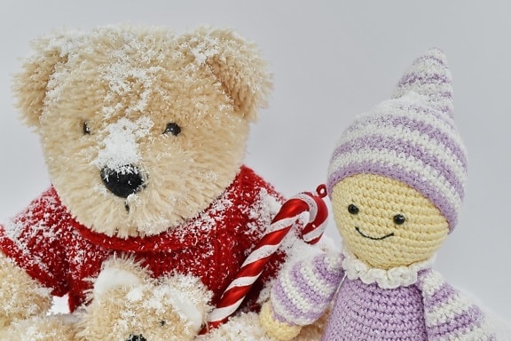 bambola, giocattolo orsacchiotto, inverno, lana, Natale, orso, carina, sciarpa, giocattolo, neve