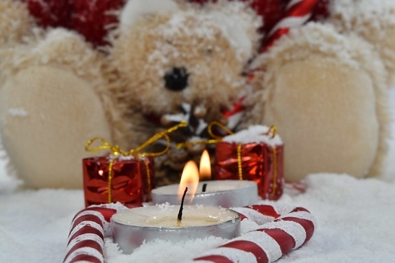 candles, christmas, gifts, orthodox, teddy bear toy, snow, winter, candle, traditional, candlelight