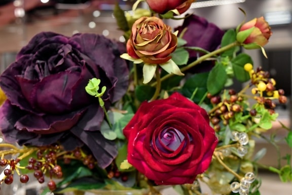 Boutique, dekorace, purpurově, růže, růže, zátiší, romantický, láska, květ, romantika